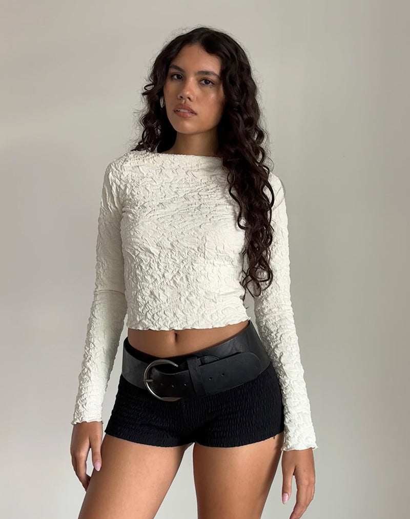 Image of Angela Textured Long Sleeve Top aus Jersey Creme