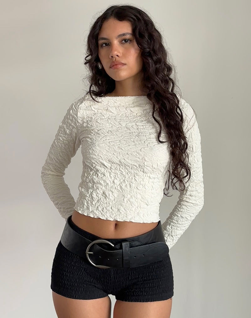 Angela Langarm-Top aus strukturiertem Jersey in Creme