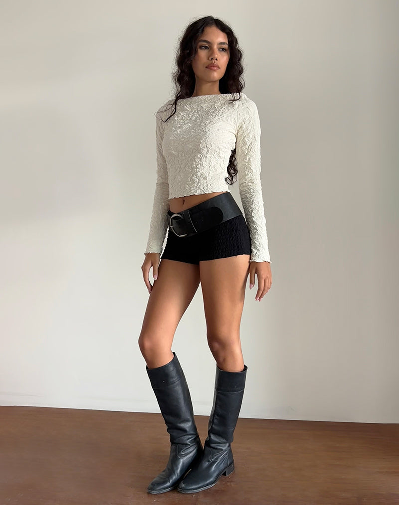 Image of Angela Textured Long Sleeve Top aus Jersey Creme