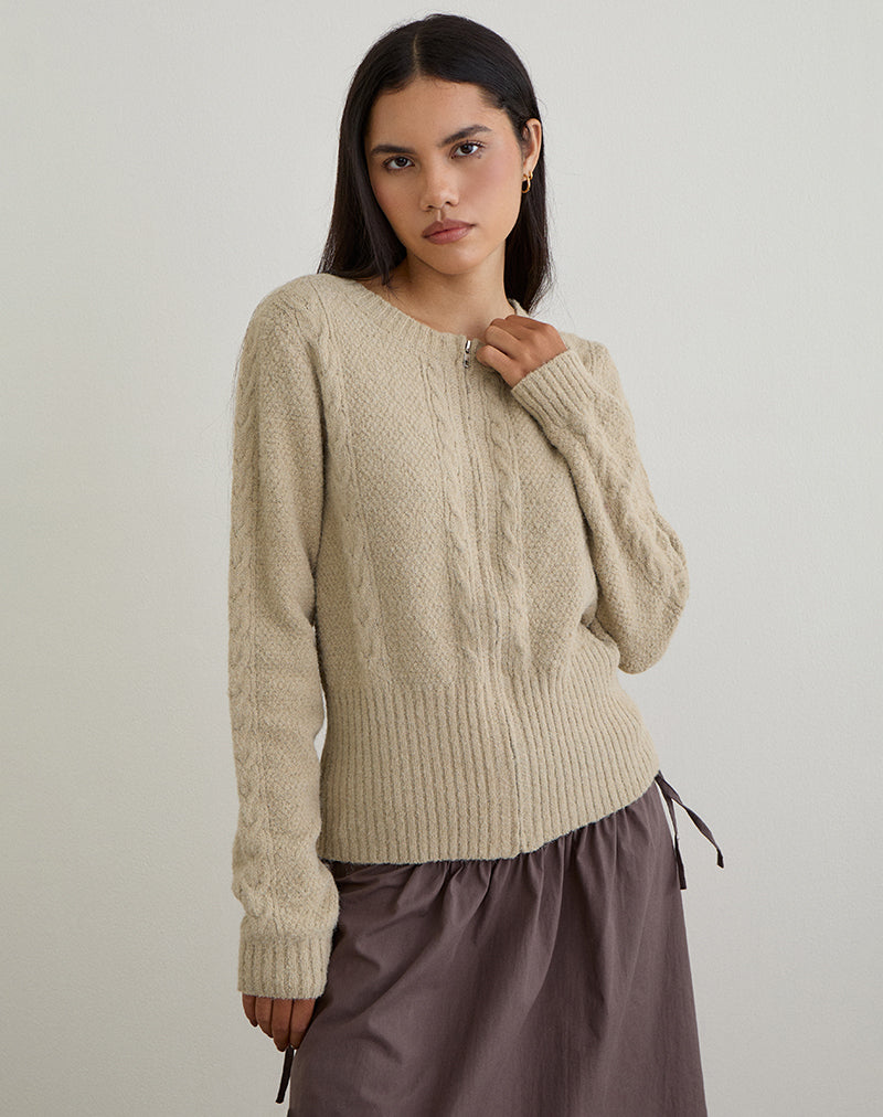 Anitra Strickjacke aus Kabelstrick Beige
