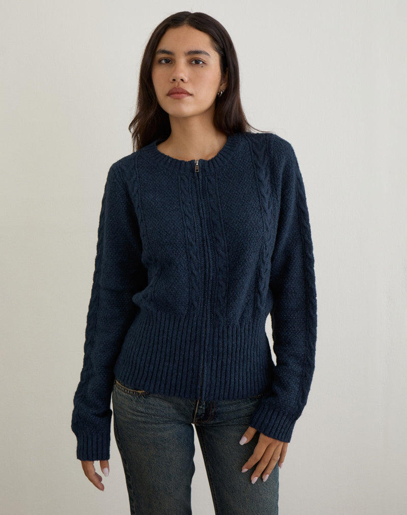 Image of Anitra Strickjacke aus Zopfstrick Navy