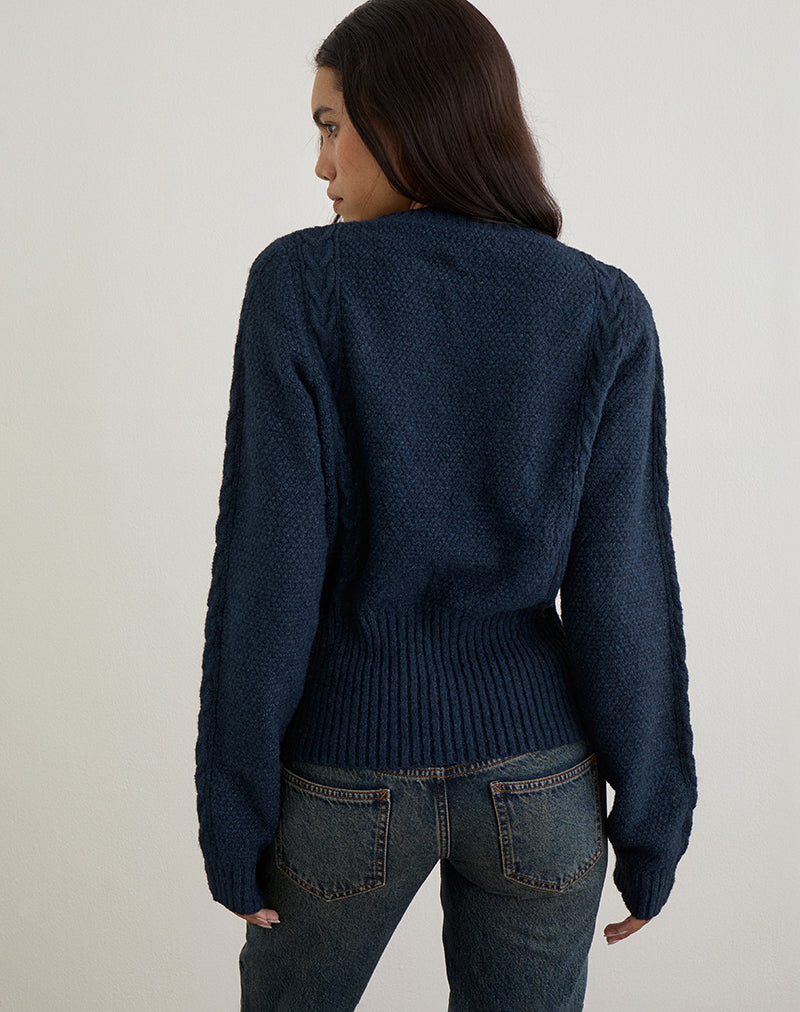 Image of Anitra Strickjacke aus Zopfstrick Navy