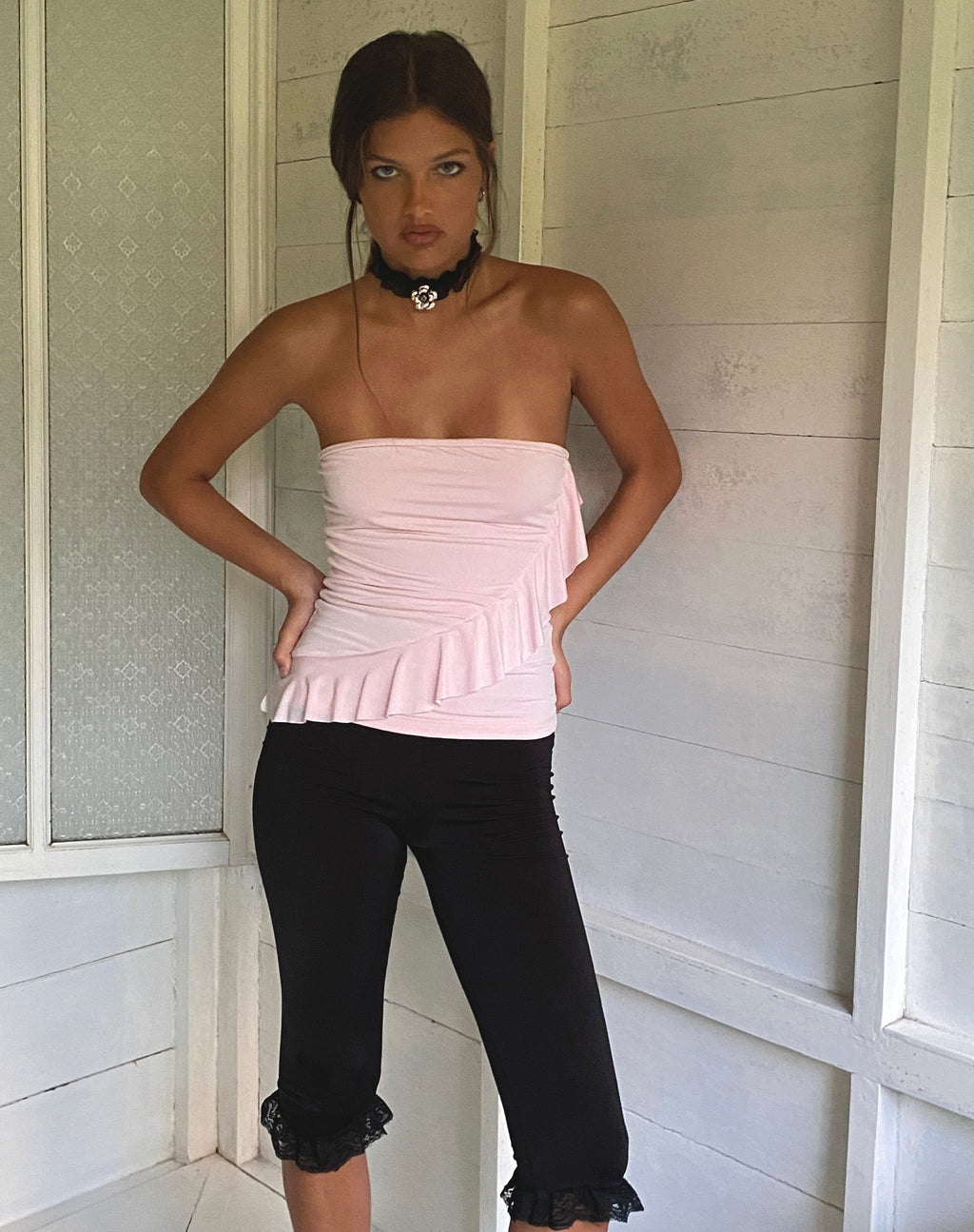 Baylin Ruffle Bandeau Top in Babyrosa