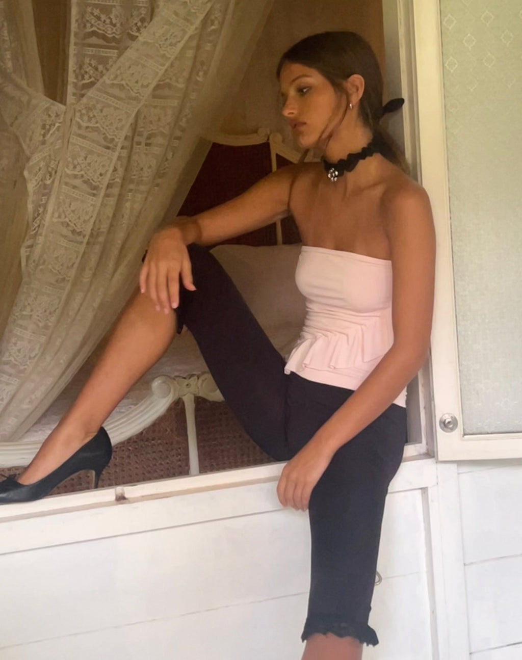 Baylin Ruffle Bandeau Top in Babyrosa
