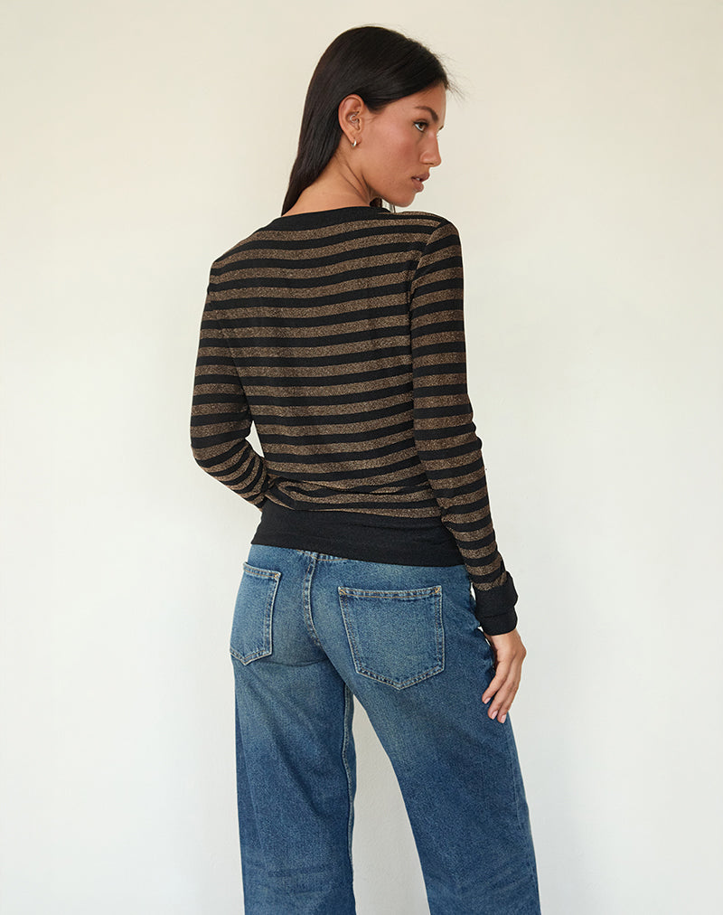 Image of Annora Langarm-Top aus Lurex mit Goldstreifen