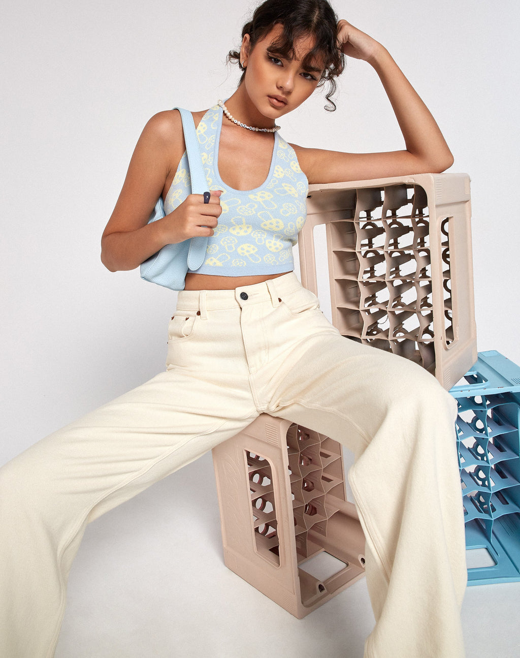 Anura Crop Top in Baby Shroom Blau Gelb