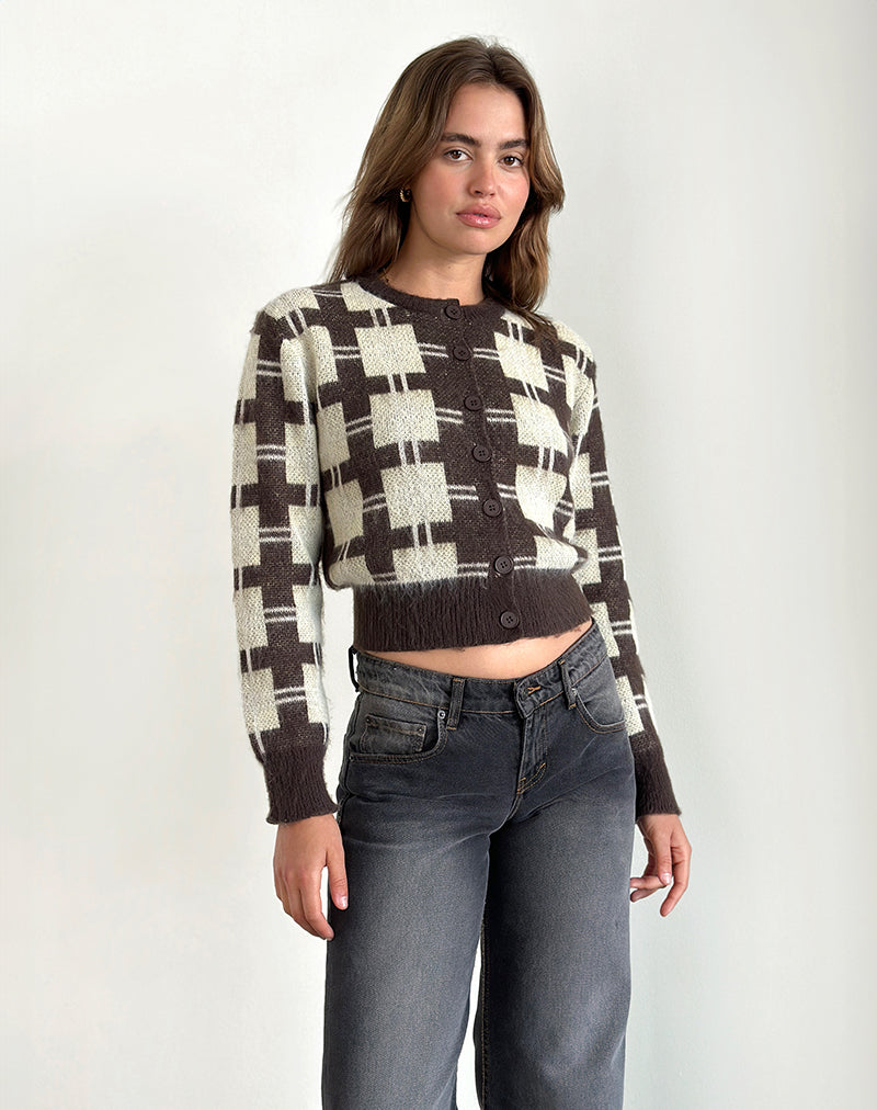 Anzio Strickjacke in Karo Braun