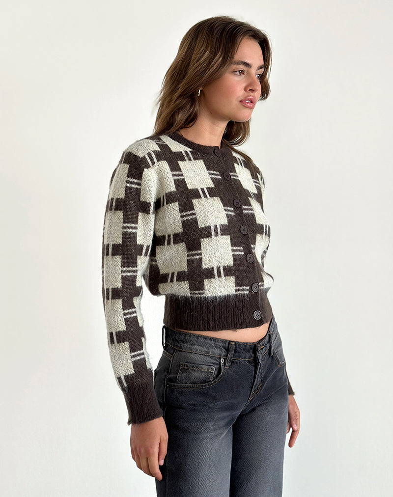 Image of Anzio Strickjacke in Karo Braun