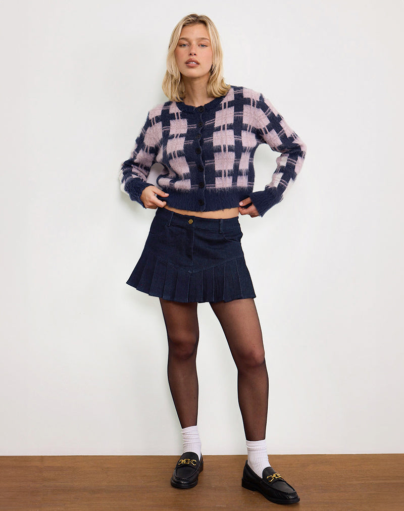 Bild von Anzio Button Up Cardi In Multi Check Marine und Rosa