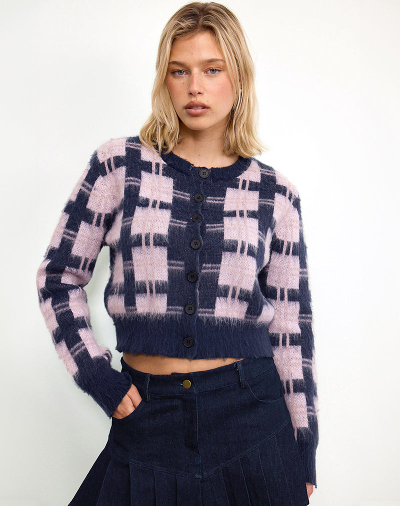 Bild von Anzio Button Up Cardi In Multi Check Marine und Rosa