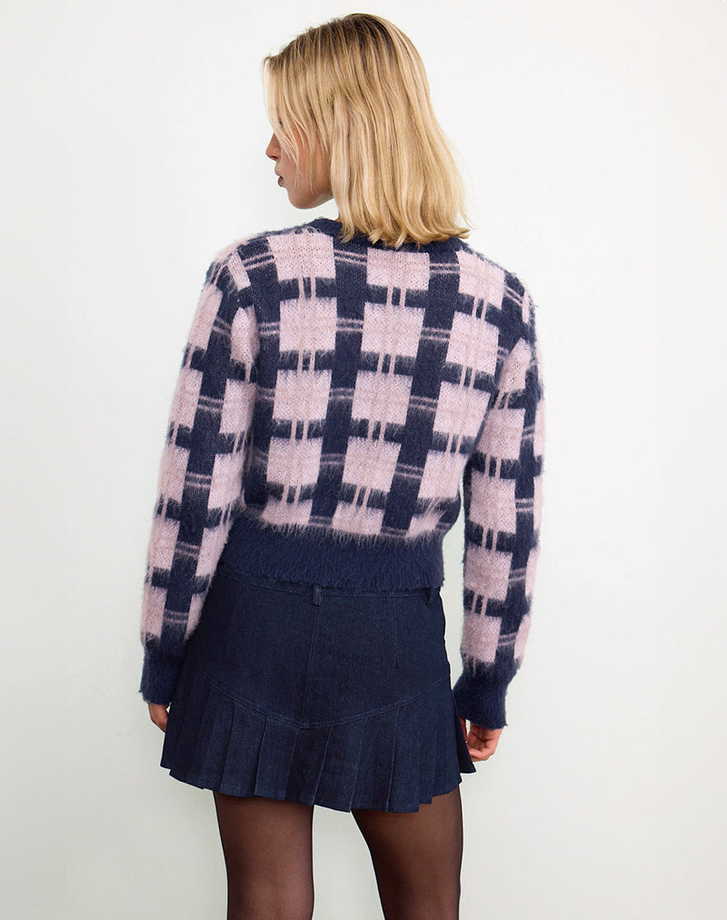 Bild von Anzio Button Up Cardi In Multi Check Marine und Rosa