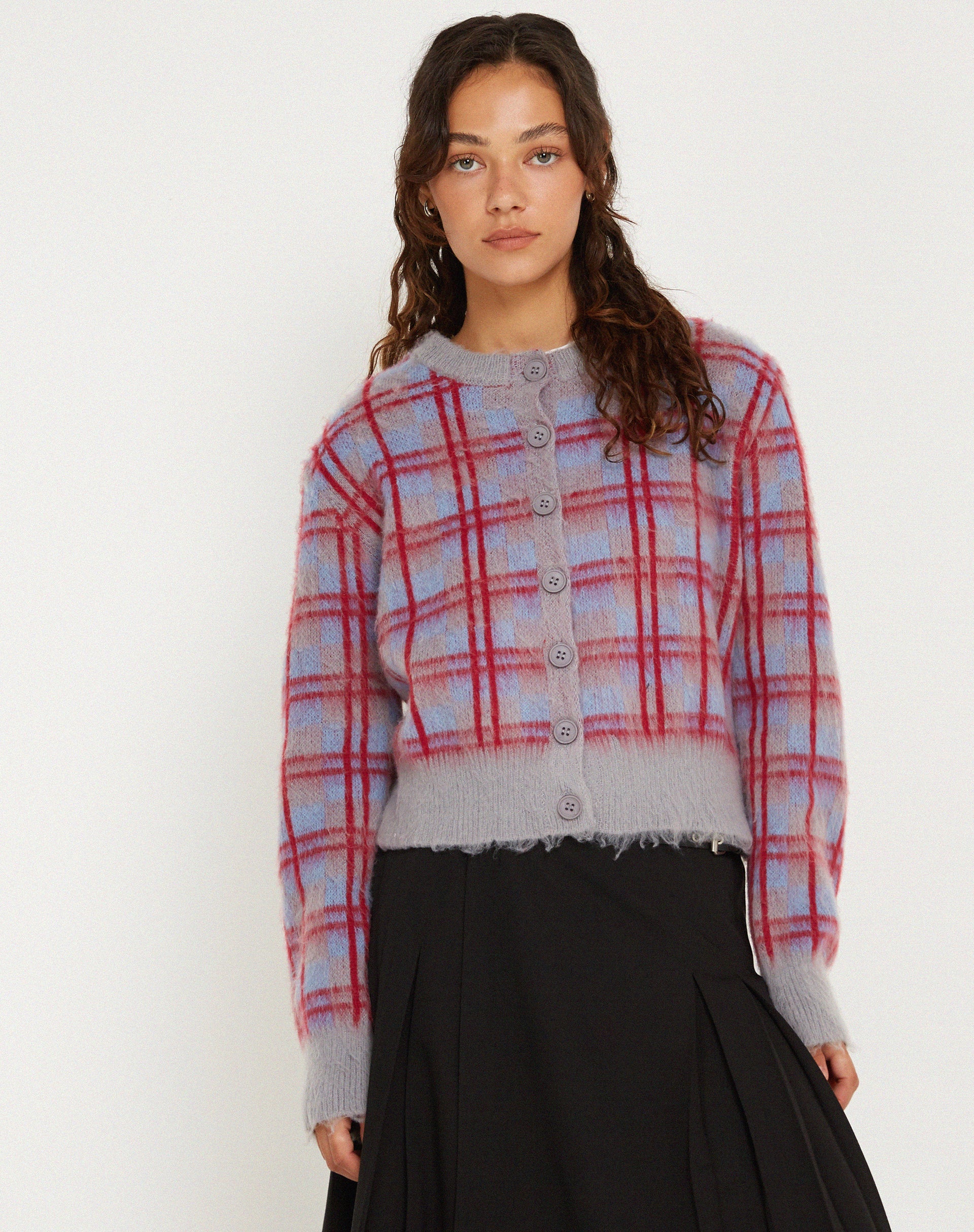 Bild von Anzio Button Up Cardi in Multi Check Grau Blau und Rot