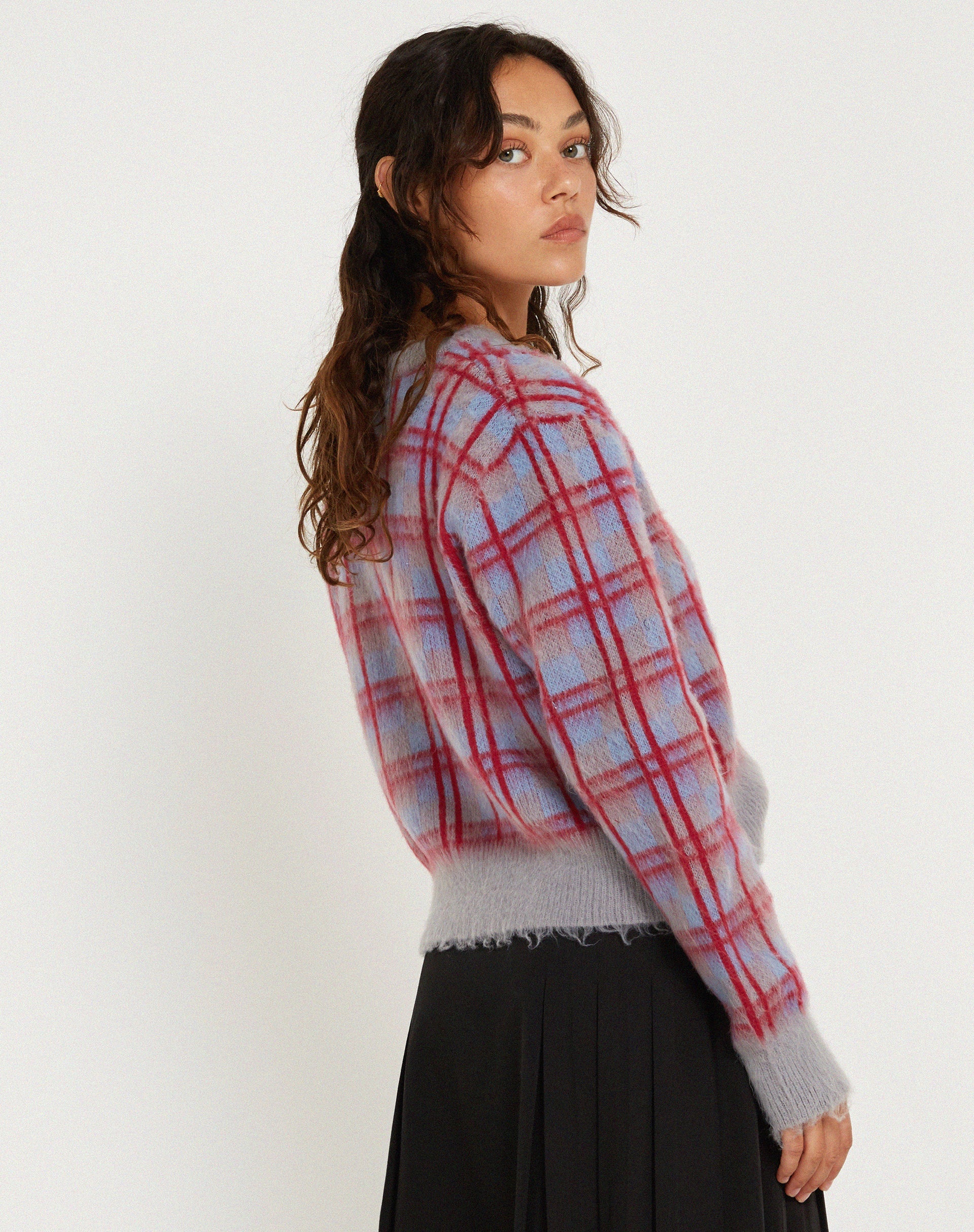 Bild von Anzio Button Up Cardi in Multi Check Grau Blau und Rot