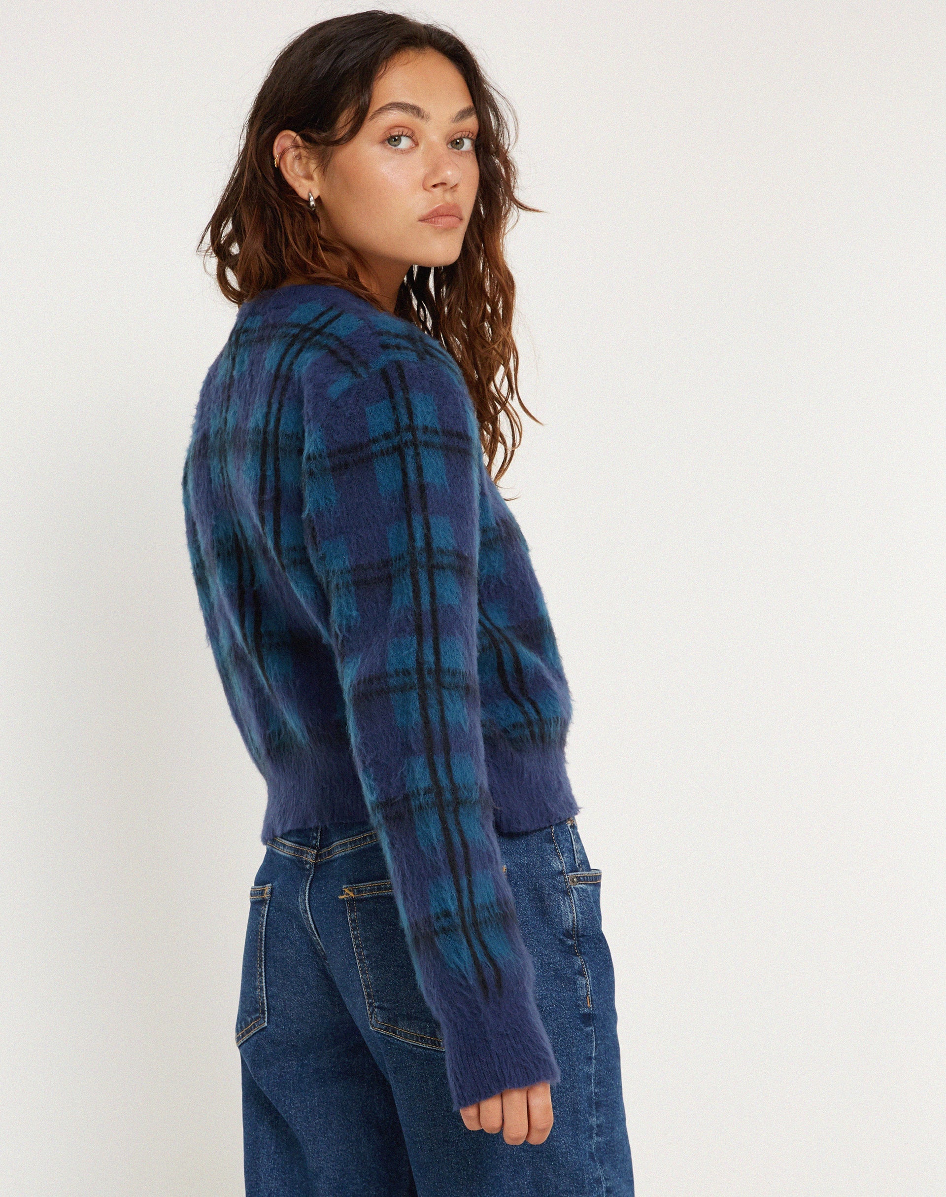 Bild von Anzio Button Up Cardi in Karo Marineblau