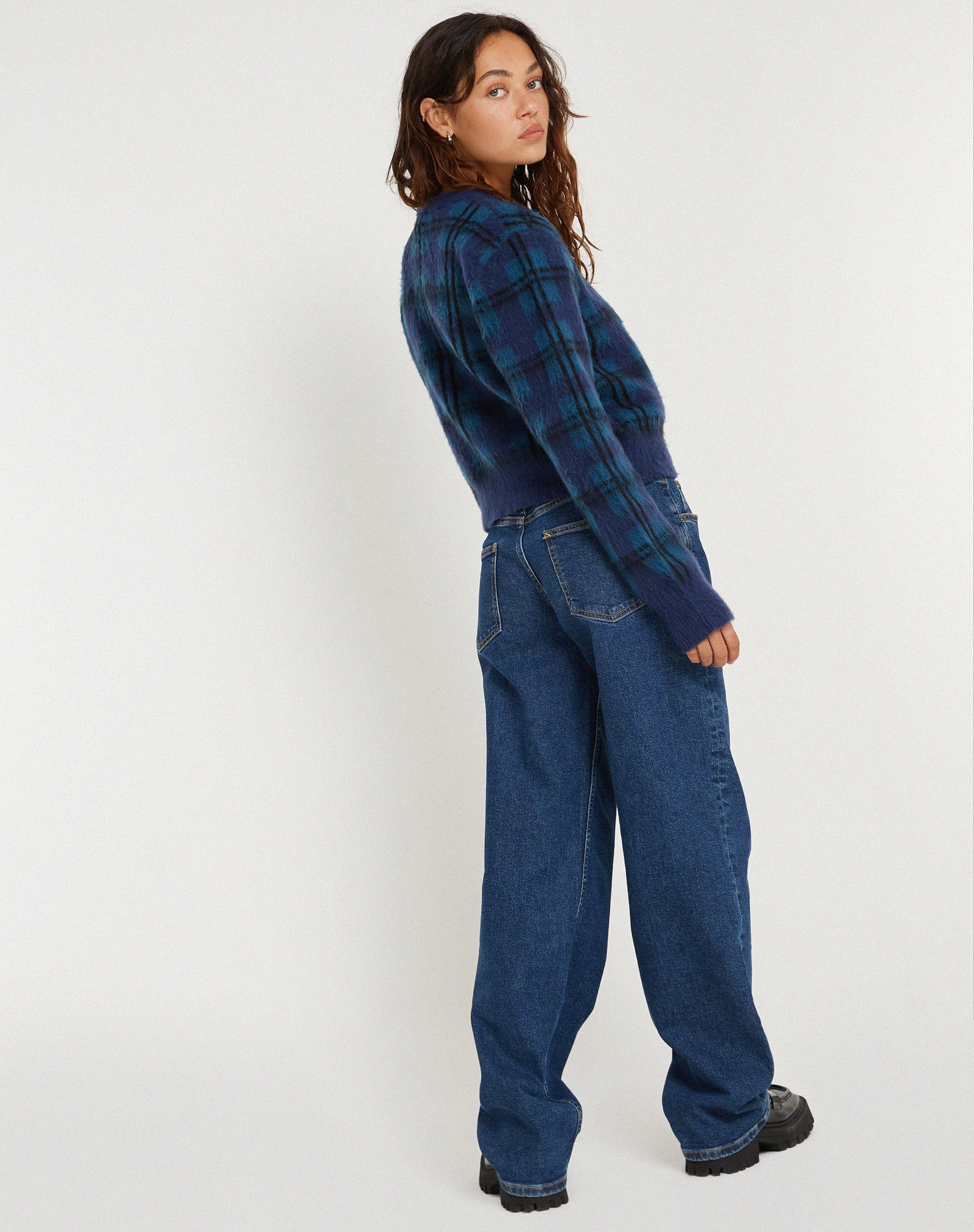 Bild von Anzio Button Up Cardi in Karo Marineblau