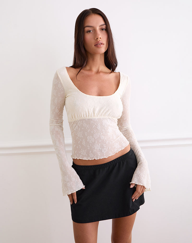 Aqsa Langärmeliges Top aus Blumenflock Creme