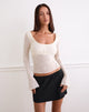 Image of Aqsa Langärmeliges Top mit Blumenflock Creme