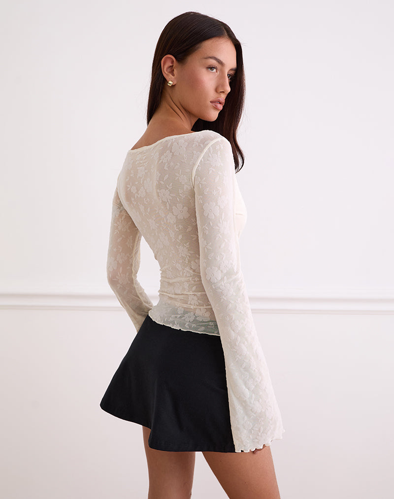 Image of Aqsa Langärmeliges Top mit Blumenflock Creme
