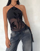 Image of Arabella Neckholder-Top aus Orchideenflock Schwarz