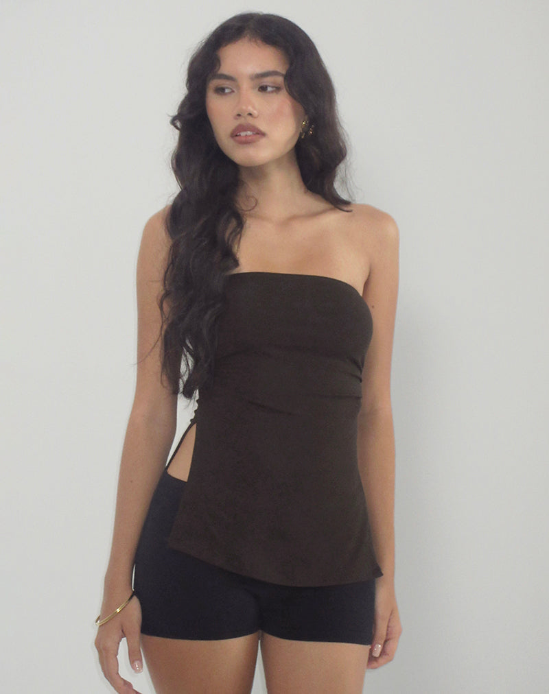 Image of Aravie Gerafftes Bandeau-Top in Schokoladenbraun