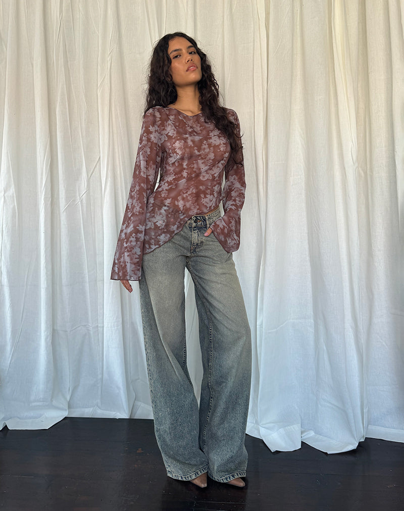 Image of Arcelia Langärmeliges Mesh-Top in Botanical Shadow Braun
