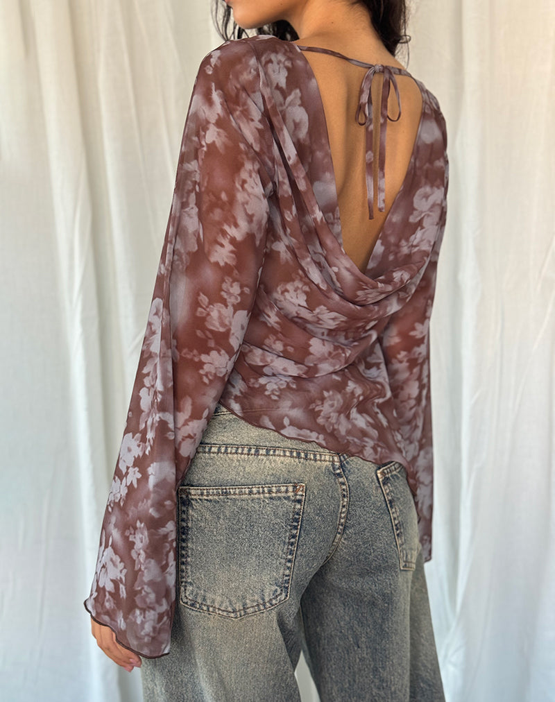 Arcelia Langärmeliges Mesh-Top in Botanical Shadow Brown