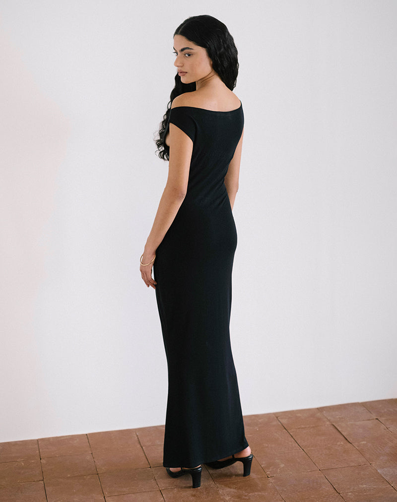 Bild von Ardita Asymmetrisches Maxikleid aus Rippenstrick in Schwarz