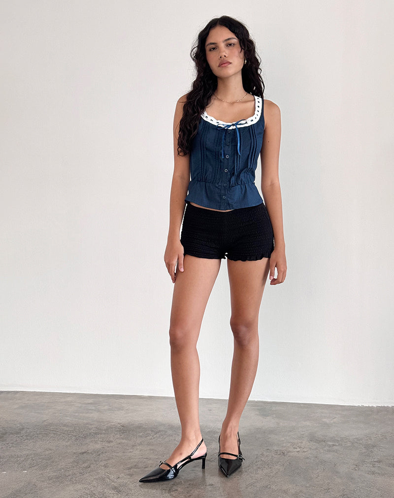 Image of Arhan Ärmelloses Top aus marineblauer Popeline mit weißem Saum