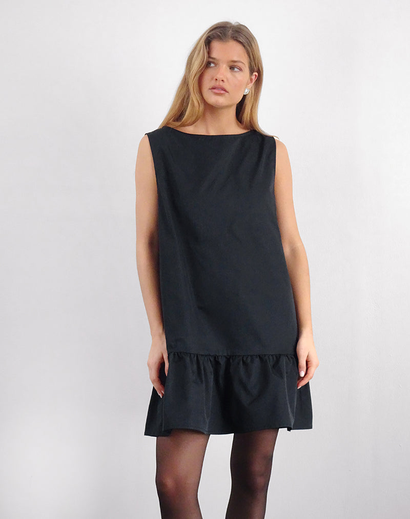 Image of Arkana Babydoll-Minikleid aus schwarzem Taft