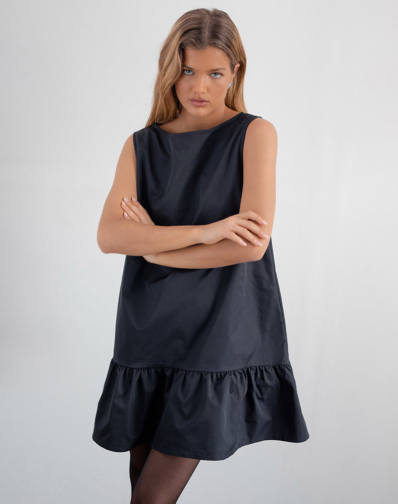 Arkana Babydoll-Minikleid aus schwarzem Taft