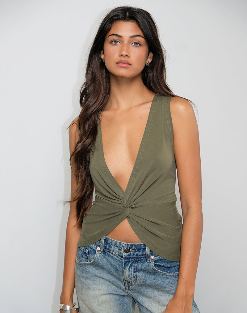 Arlys Oberteil mit Twist-Detail aus Cupro Khaki