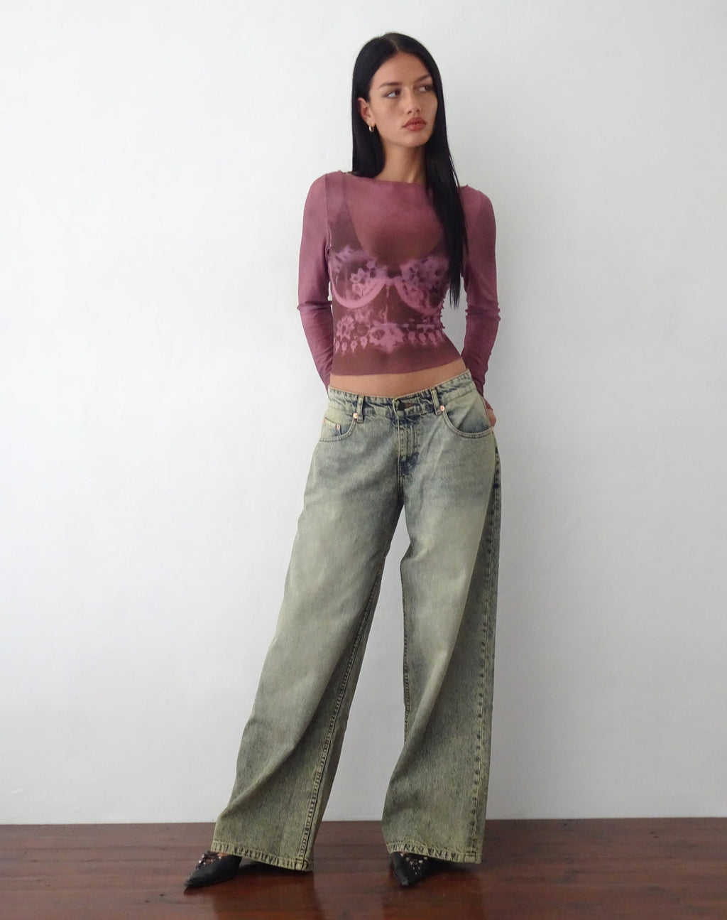 Armali Langarm-Top in Burgund mit Spitzen-BH-Scan