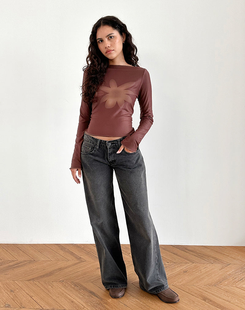 Image of Armali Top aus Mesh Tonal Flower Braun