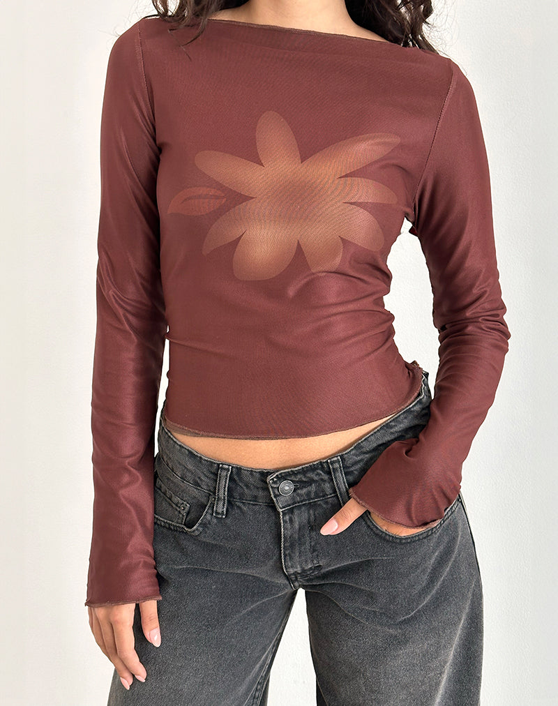 Image of Armali Top aus Mesh Tonal Flower Braun