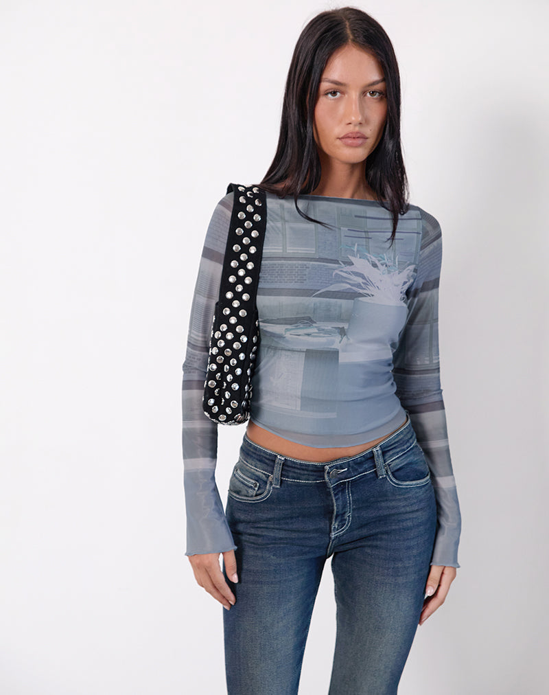 Armali Langarm-Top in Parlour Print Blau