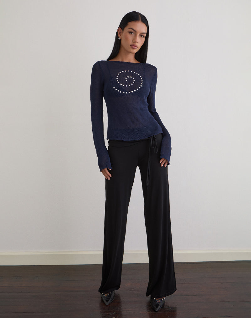 Armali Langarm-Top aus transparentem Strick in Navy