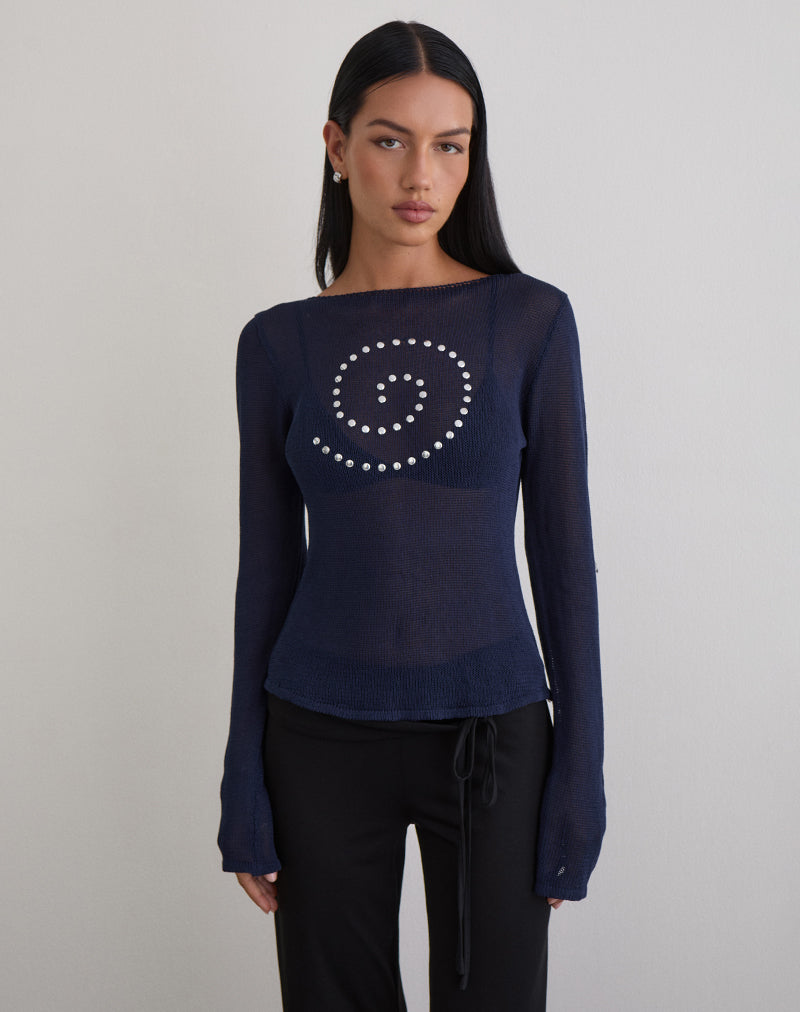 Armali Langarm-Top aus transparentem Strick in Navy
