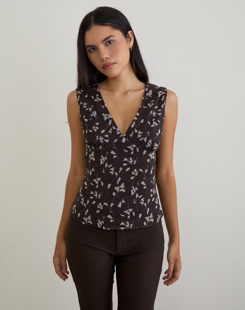 Image of Asali Top aus Blumen-Chiffon Braun