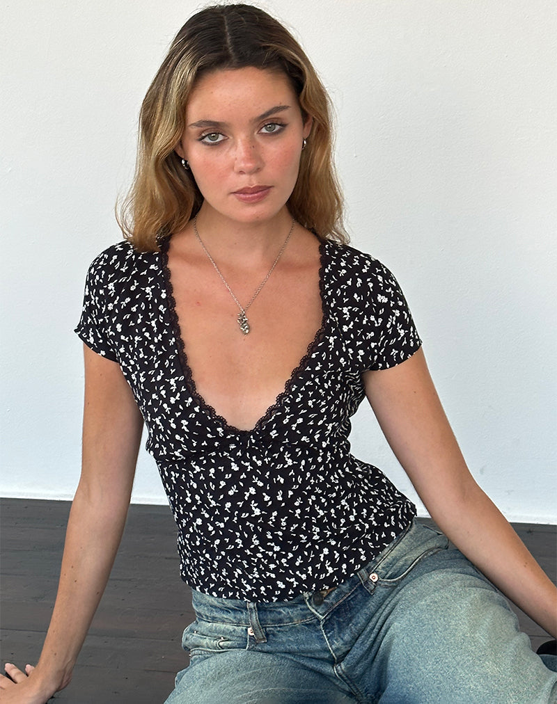 Asani Top in Schwarz Ditsy Romance