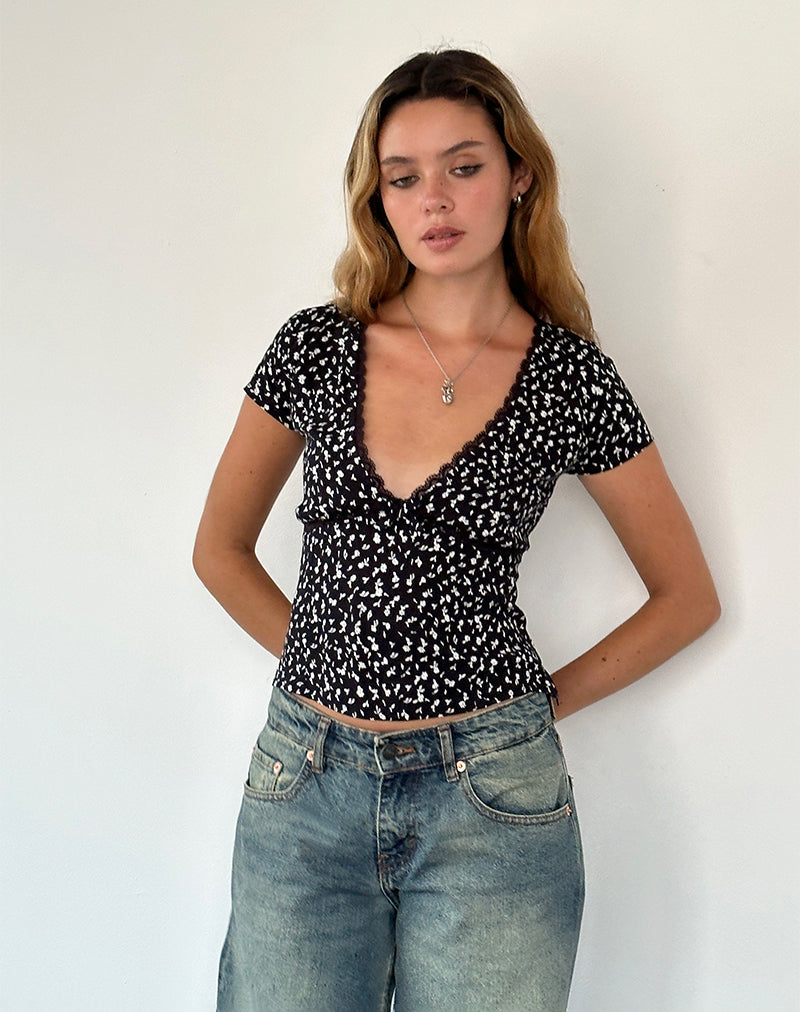 Image of Asani Top in Schwarz Ditsy Romance