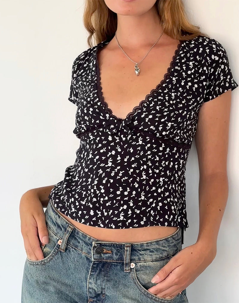Asani Top in Schwarz Ditsy Romance