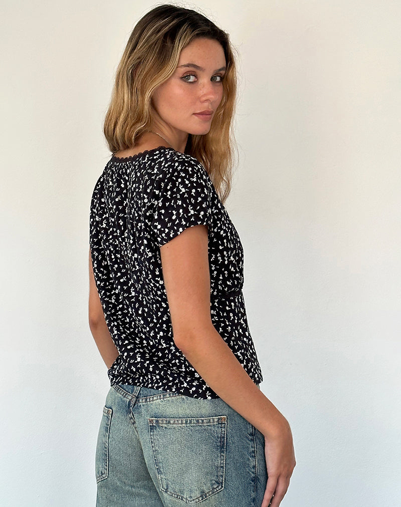 Image of Asani Top in Schwarz Ditsy Romance