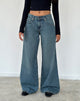 Image of Geräumige Oversized Low Rise Jeans in Vintage Blau Grün