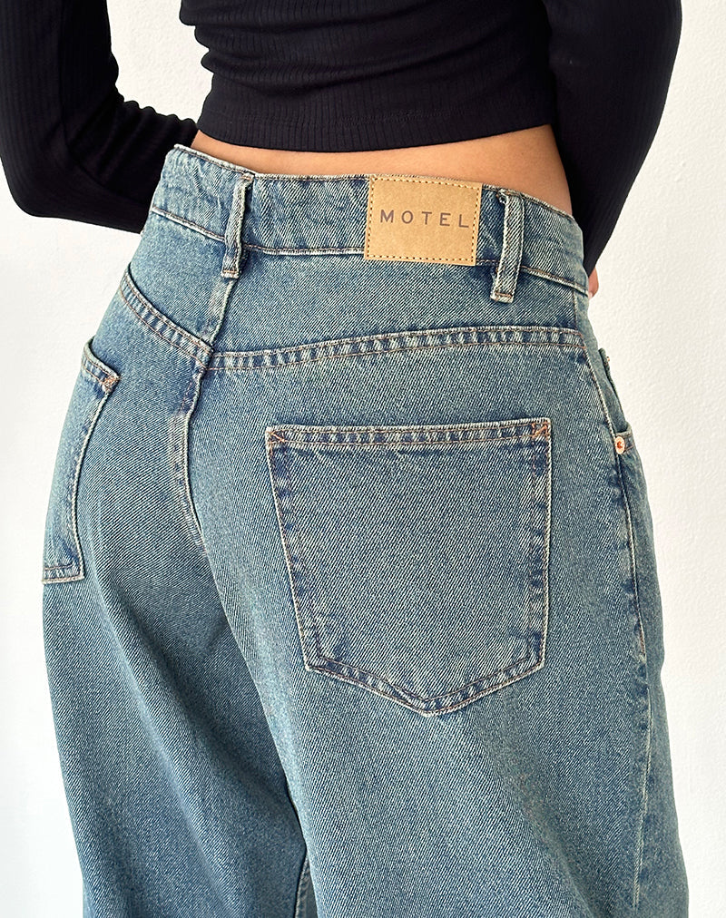 Image of Geräumige Oversized Low Rise Jeans in Vintage Blau Grün