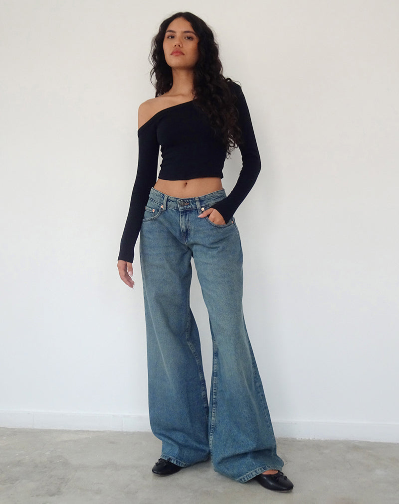 Image of Geräumige Oversized Low Rise Jeans in Vintage Blau Grün
