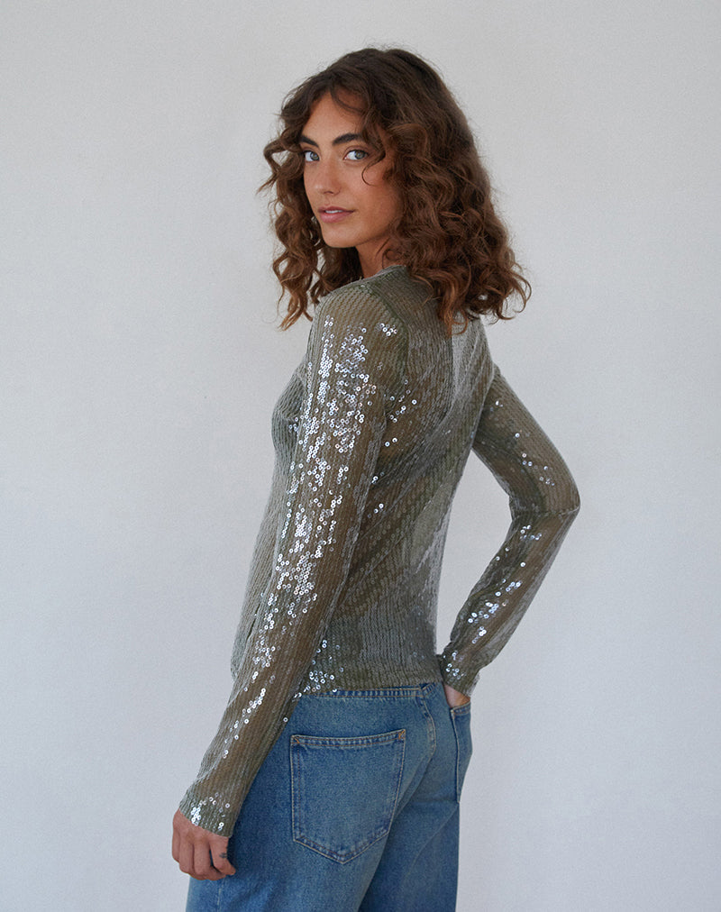 Bild von Ashram Top in Khaki Grün Pailletten