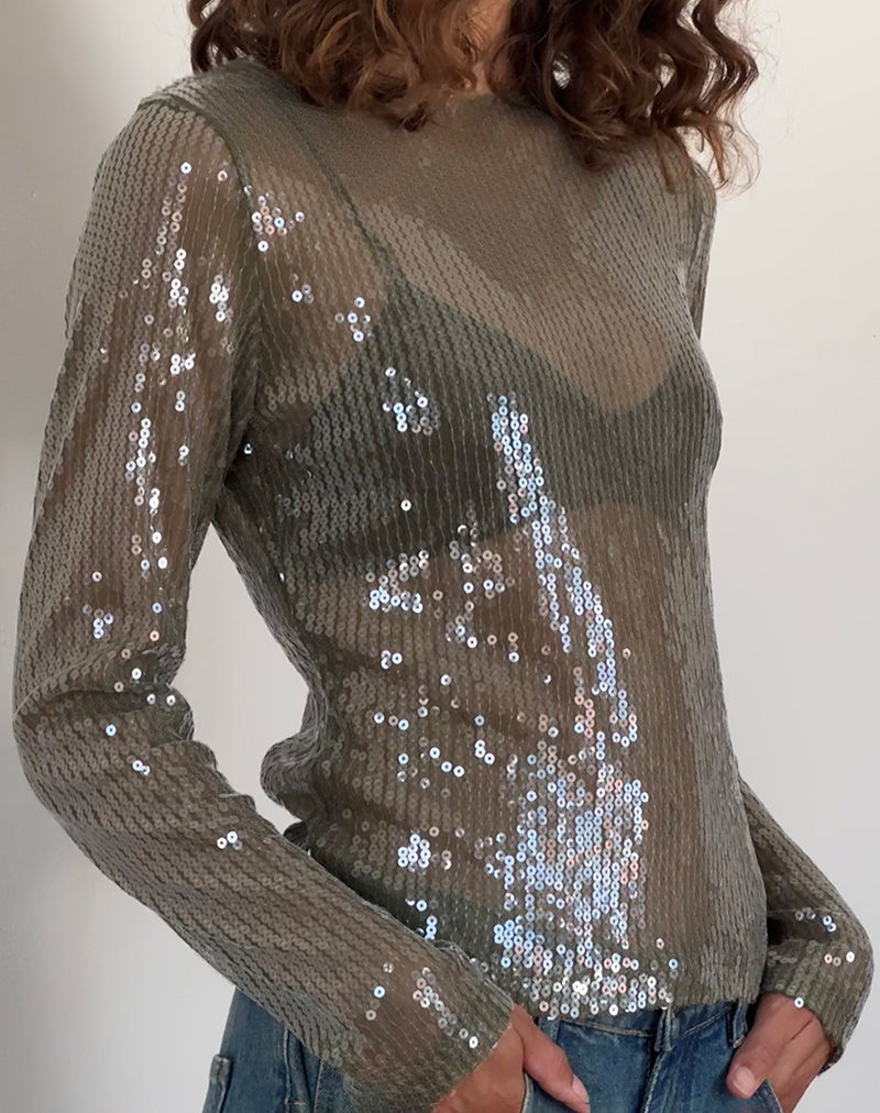 Bild von Ashram Top in Khaki Grün Pailletten