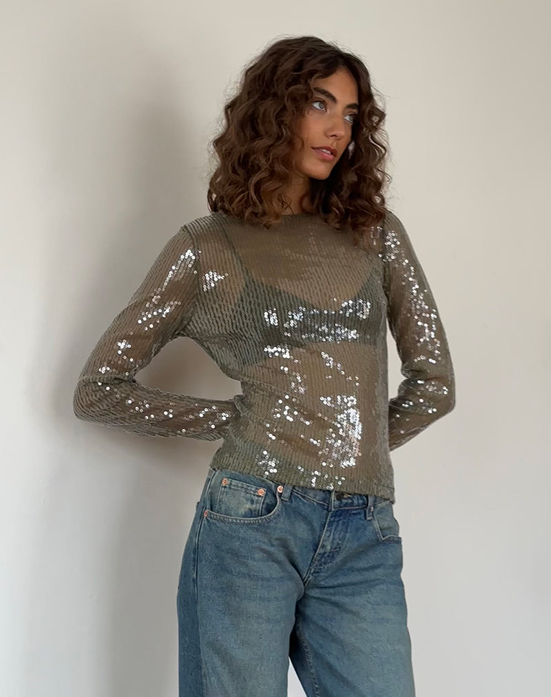 Bild von Ashram Top in Khaki Grün Pailletten