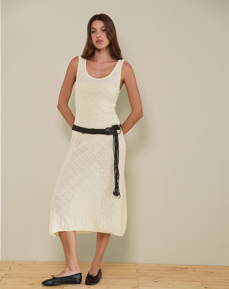 Image of Ashtin Midikleid aus Pointelle in Elfenbein