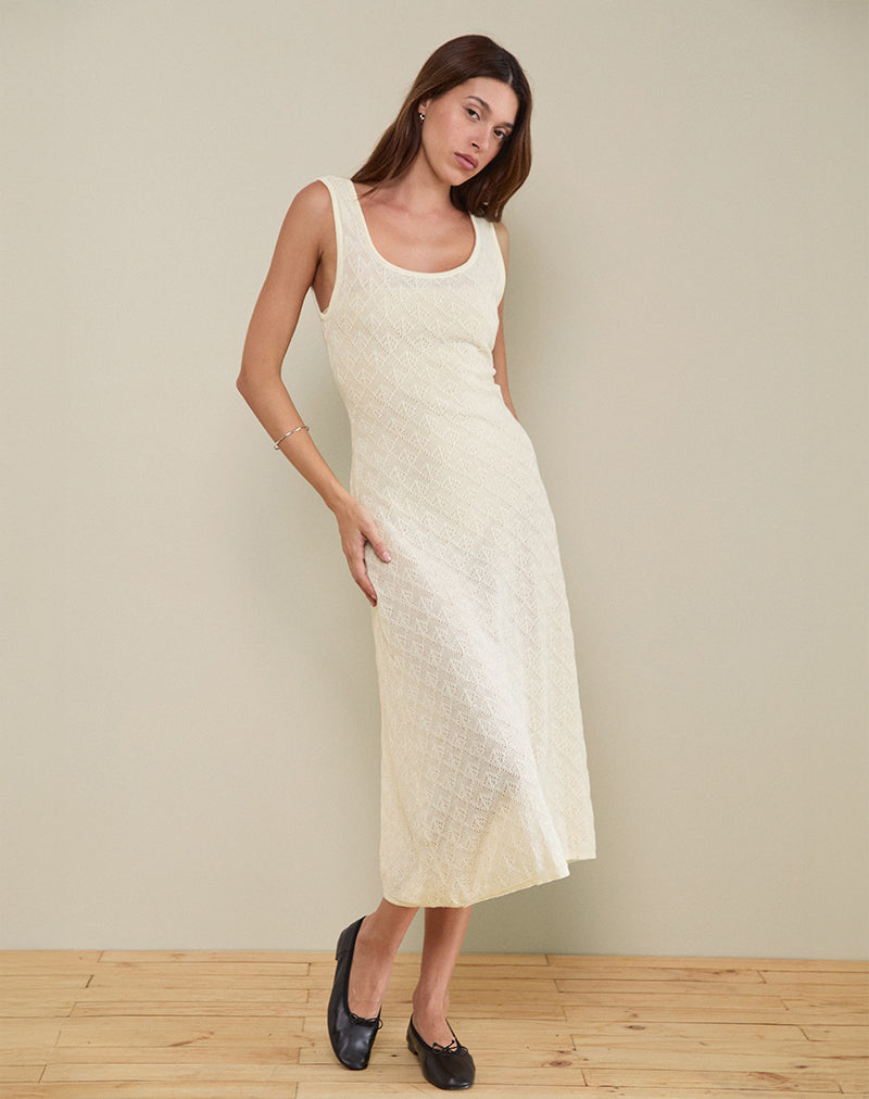 Image of Ashtin Midikleid aus Pointelle in Elfenbein